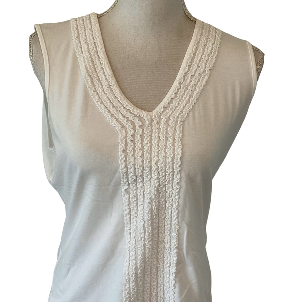 Talbots Women's Top White Sleeveless Ruffles Round Neck Large